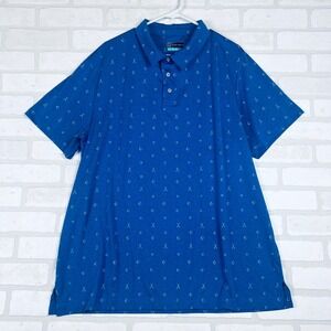 PGA Tour Mens XXL Blue Golf Club Print Short Sleeve Performance Polo Shirt